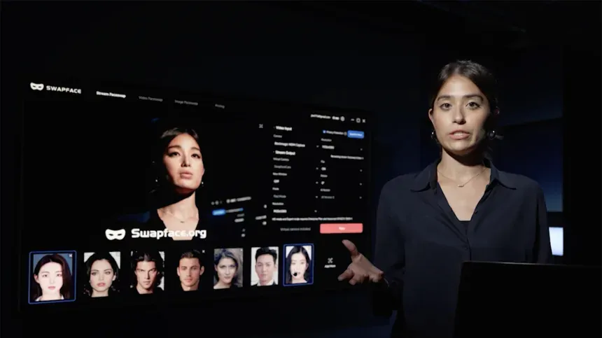 thumbnail - 하나코 몽고메리 CNN 기자가 범죄 조직이 얼굴을 바꿔 피해자를 속이는 방식으로 사용하는 AI 얼굴 필터 기술을 시연하고 있다. 출처=CNN