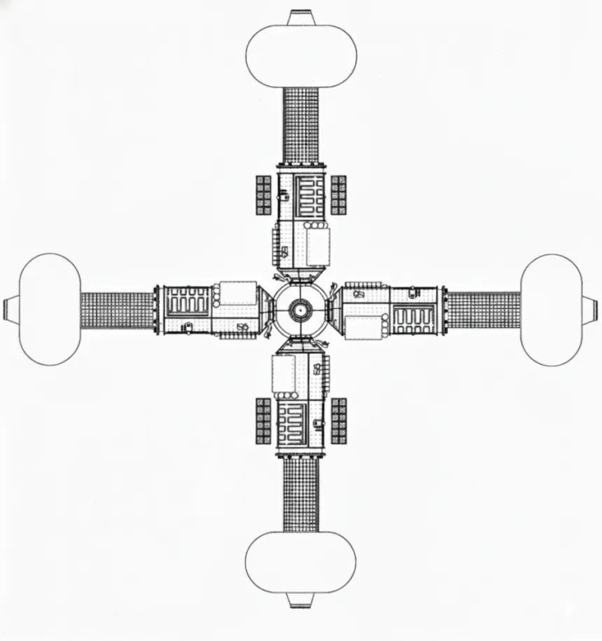 thumbnail - 러시아 기업 에네르기아가 특허 문서에 넣은 인공중력 생성 우주정거장 개념도. 에네르기아 제공