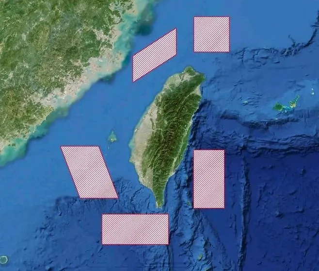 thumbnail - 중국 인민해방군 동부전구가 공개한 자료로, 대만 주변에서 실시된 합동 군사훈련 구역을 표시한 지도.