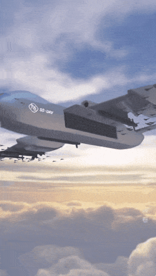 thumbnail - 중국의 공중 모선형 무인기 ‘지우톈 SS-UAV’ 그래픽 영상. 사진=중국중앙(CC)TV 캡처