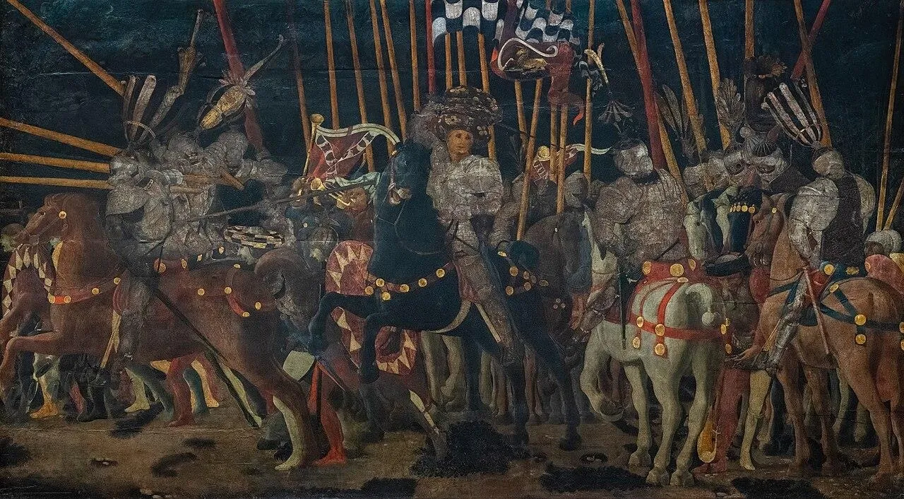 thumbnail - 파올로 우첼로, ‘산 로마노 전투’, 1455, 패널에 혼합 매체, 180×320cm, 파리 루브르 미술관