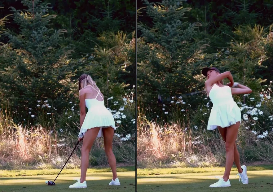 thumbnail - 미국에서 활동 중인 여성 골프 인플루언서 클레어 호글이 2022년 10월 7일 인스타그램에 공개한 골프 플레이 영상 캡처. 짧은 골프웨어를 둘러싼 논쟁이 온라인에서 확산된 사례로 거론된다. 클레어 호글 인스타그램 캡처