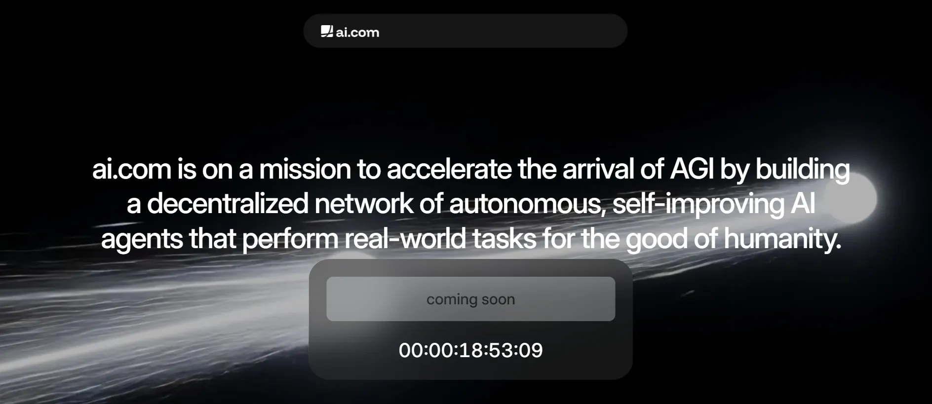 thumbnail - 역대 최고가에 거래된 ai.com 도메인의 첫 화면. 개인용 AI 에이전트 서비스 출시를 예고하는 안내 문구가 표시돼 있다. ai.com 캡처