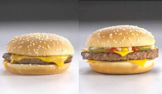 실제 햄버거(좌), 광고 속 햄버거