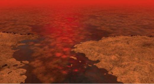 타이탄 호수에 뜬 탄화수소 얼음(이미지)