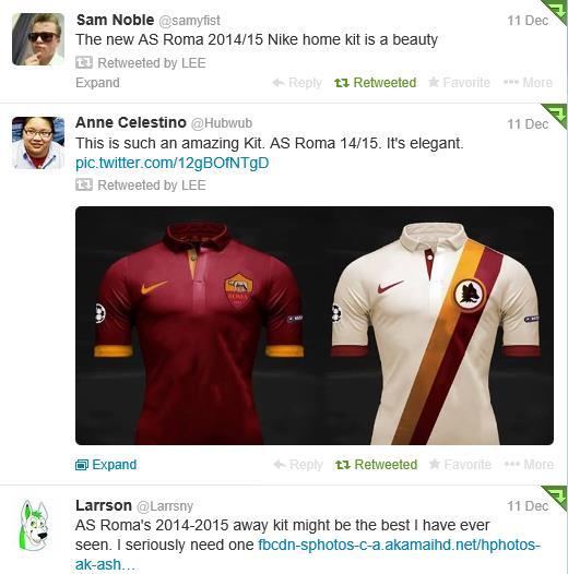 ▲AS 로마의 새 유니폼 디자인에 대해 극찬을 하고 있는 축구팬들
