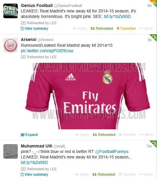 ‘핑크’ 원정 유니폼에 대한 팬들의 반응(트위터)