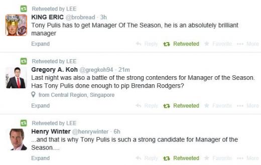 토니 풀리스 감독이 ‘올해의 감독상’을 받아야 한다고 이야기하고 있는 팬들