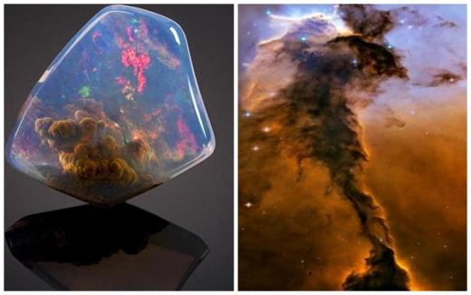 (왼쪽부터) 단백석 결정 모습과 NASA가 공개한 우주성운 모습