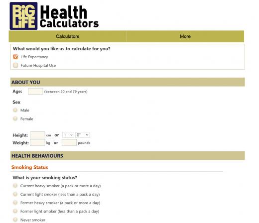 프로젝트 빅 라이프(Project Big Life) 계산기 모습
