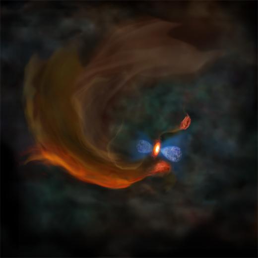 알마망원경의 관측 결과를 토대로 그린 분자구름 중심부인 MC27의 상상도.