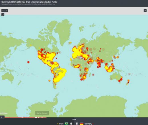 애니메이션으로 구현한 브라질-독일전 트윗 모습.