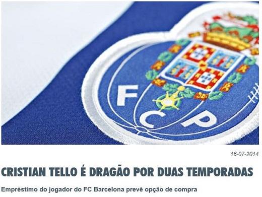 테요의 임대영입을 공식 홈페이지에서 발표한 FC 포르투