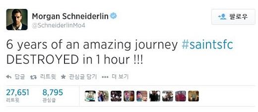 소속팀과의 불화에 대해 멘션을 남긴 슈나이덜린