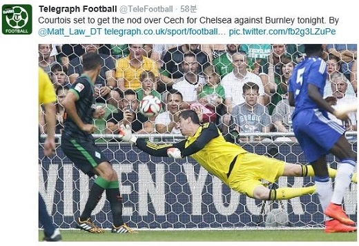 쿠르투아가 선발 출전할 것이라고 보도한 텔레그라프(텔레그라프 캡처)