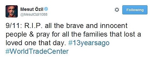 외질이 자신의 트위터에 남긴 메시지