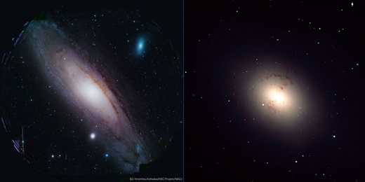 안드로메다 대은하로 불리는 원반은하 M31(왼쪽)과 타원은하 NGC 1316. 안드로메다 대은하로 불리는 원반은하 M31(왼쪽)과 타원은하 NGC 1316.