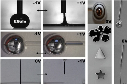 전압에 따라 형태가 변하는 ‘변형액체금속’의 모습