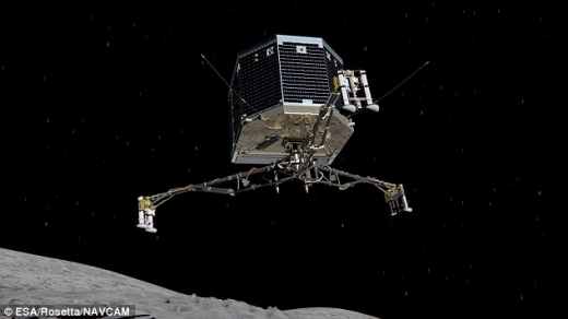 67P 혜성 표면에 착륙하는 필라이의 상상도. 11월 12일이 착륙 예정일이다.