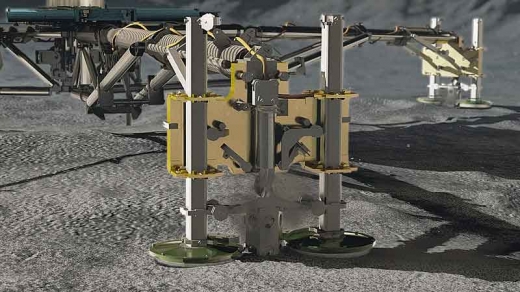 필레의 착륙 상상도. 본래는 이렇게 평지에 착륙한 후 다리에 붙은 드릴이 1차 고정을 하게 되어 있다.