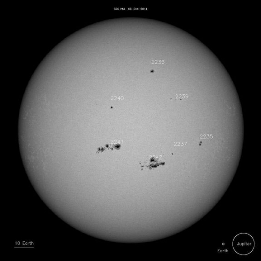 지구 방향 태양 흑점 위치