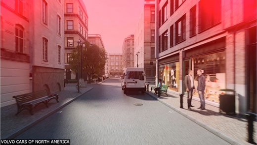 사각지대 차량 접근을 붉은색 사인으로 알린다.