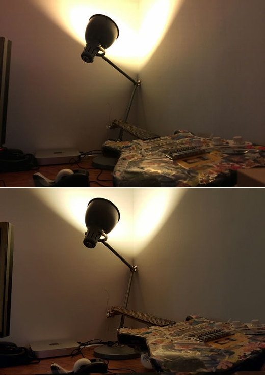 아이폰6플러스(위)와 갤럭시S6 카메라로 찍은 사진 비교.