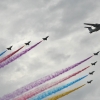 A formation of military aircraft in 70th anniversary of the end of World War II