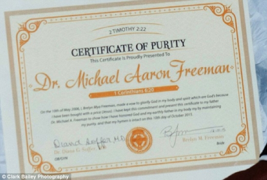 산부인과 전문의 서명(왼쪽 밑)이 담긴 ‘순결 입증서’