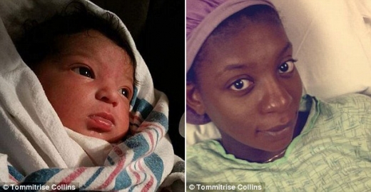 토미트리스 콜린스는 시험을 치른 뒤 20분 만에 건강한 아들  타일러 엘리스를 품에 안았다.