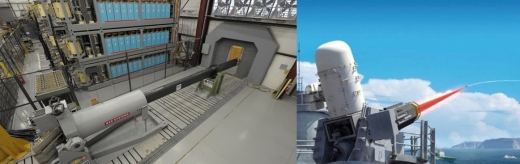 줌왈트에 탑재될 예정인 레일건(右)과 레이저 요격무기(左)(출처=BAE Systems)