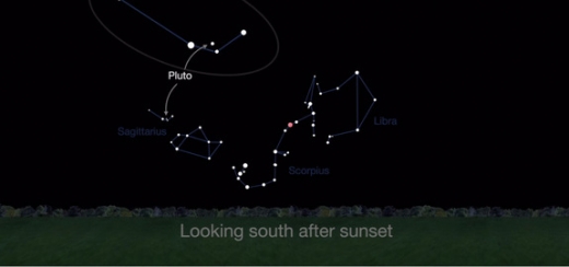 궁수자리에 명왕성이 온다(타원 안 그림 참고). 일몰 후 남쪽 하늘에서 볼 수 있다.(그림: NASA/JPL)