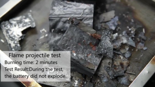 이 배터리는 2분간 불길에 휩싸여도 폭발하지 않는다고 한다.