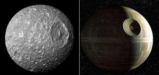 위성 미마스(왼쪽)와 데스스타