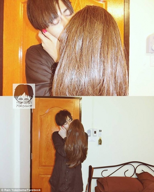 그는 가발을 사용해 마치 여자 친구와 데이트를 즐기는 듯한 모습을 연출했다.