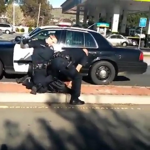 몽둥이 가격까지 서슴지않는 경찰관의 모습. (사진=더썬)