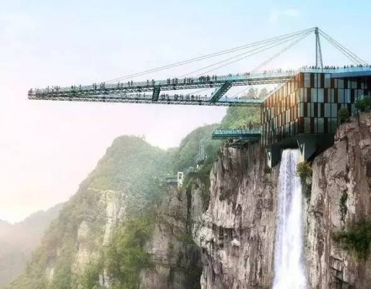 멀리서 보면 운단랑교가 깎아지른 절벽 위에 알파벳 A자 모양으로 만들어졌음을 알 수 있다. (사진=시각중국)