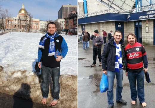 영국 프로축구 ‘퀸즈 파크 레인저스’(Queen’s Park Rangers)의 팬인 벤이 축구 경기장 앞에서 친구와 찍은 사진. (사진=데일리메일 캡쳐)