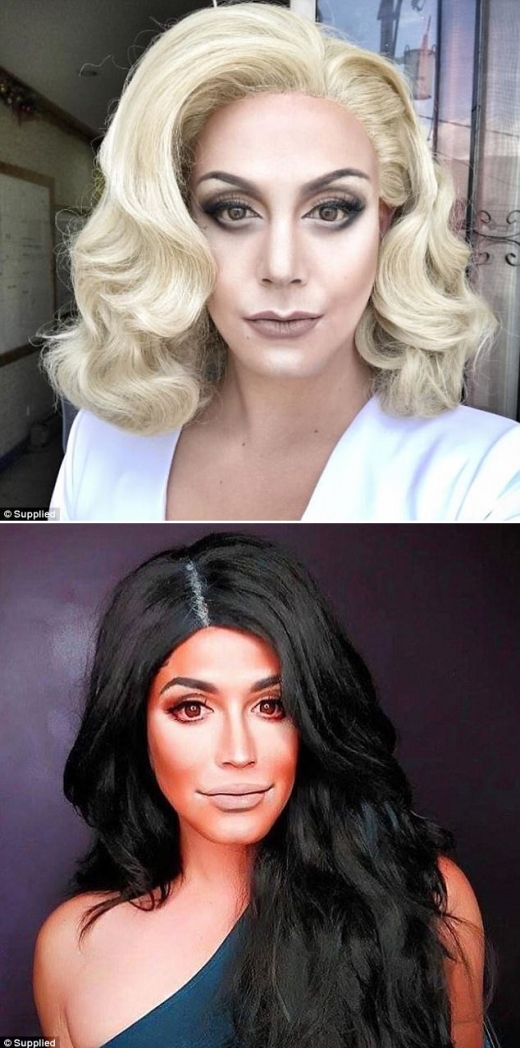 레이디 가가(위)와 카일리 제너로 변신한 파올로 바에스테로스.