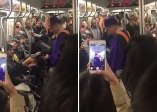 지하철 안에서 오도가도 못하게 된 알칸타라가 낙담하자 사람들은 안타까운 시선으로 응시하고 있다. (사진=abc7)