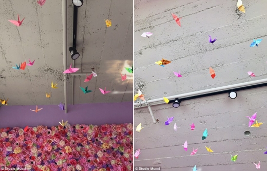 거실의 온 사방에 매달려있는 종이학들은 항상 새들이 주변에 날아다니는 것 같은 느낌을 준다. (사진=스튜디오 무치)