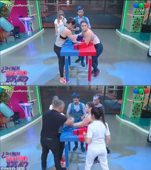 팔을 다친 여성 참가자는 침착하게 굳은 표정으로 자신의 팔꿈치를 붙잡았고 이내 의료진이 무대 위로 올라와 서둘러 이 여성을 데리고 나갔다.