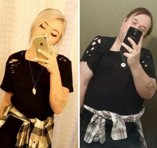 일부러 구멍 뚫은 옷 소매, 허리 춤에 두른 셔츠까지 흡사하다. (사진=인스타그램)