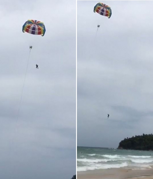 패러 세일링을 하던 핫세가 상공에서 떨어지고 있다. (사진=데일리메일 캡쳐)