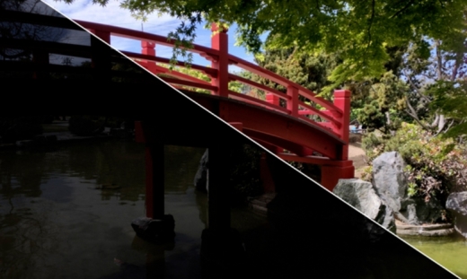 구글과 MIT가 개발한 AI 알고리즘을 이용해 보정한 사진(오른쪽 위)와 보정 전 원본사진(왼쪽 아래)