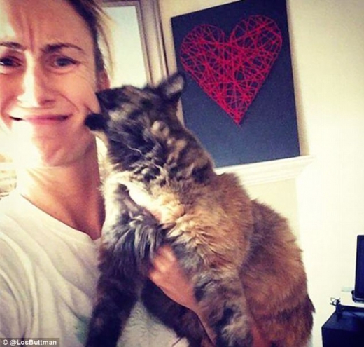 이 고양이는 극도로 흥분한 나머지 주인의 뱜을 깨물고 말았다.