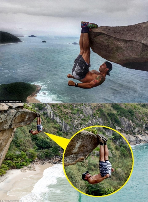 칸데이아는 페드라 도 텔레그라포 외에도 1년 전 페드라 다 타르타루가라는 이름의 해변에 있는 실제 높이가 90m나 되는 한 절벽에서 발목 힘만으로 윗몸일으키기를 하는 아찔한 묘기를 선보여 화제를 일으키기도 했다.