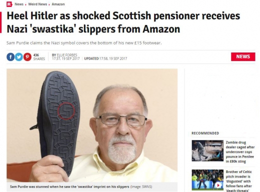 나치 문양을 뒤늦게 발견하고 기분이 상한 퍼디는 신발을 절대 신지 않을 것이라고 말했다. 