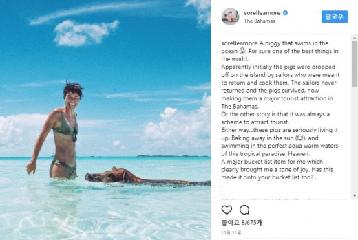 바하마에서 휴가를 즐기고 있는 아모르.