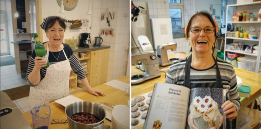 제빵사로 일하는 할머니들이 환하게 웃고 있다.